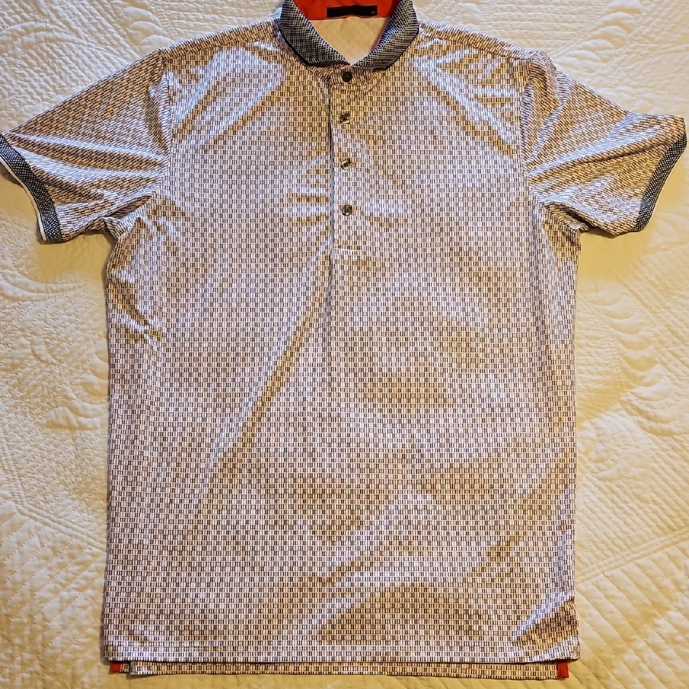 Greyson Men's Polo Shirt - Blue Orange and White Pattern